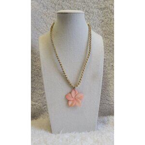 Hawaiian Pink Shell Flower Pendant Brown Rope Beachy Necklace N1F